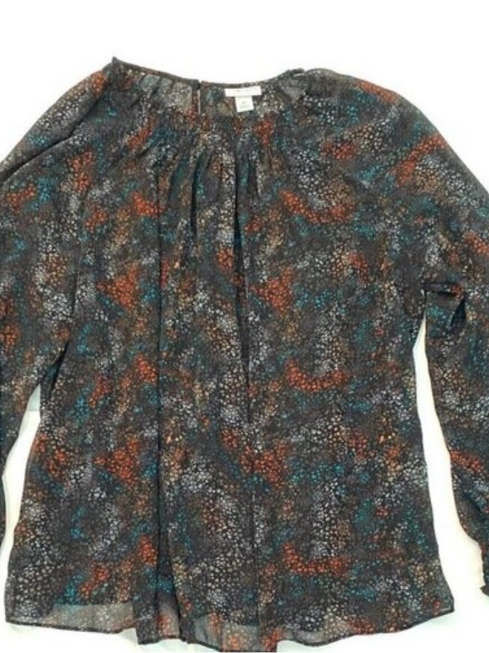 Ava & Viv Printed Long-Sleeve Blouse - Teal & Rust